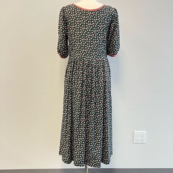 Vintage 90s Aviva USA Women’s Large Cottagecore Green Floral Midi Dress Pockets - Picture 5 of 12